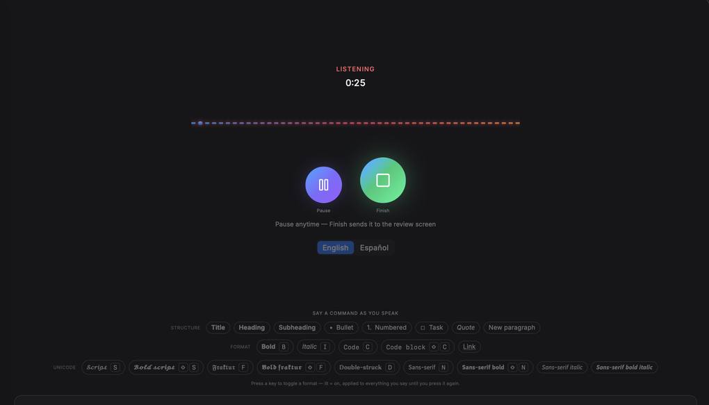 VoiceFrame recording with structure appearing as you speak
