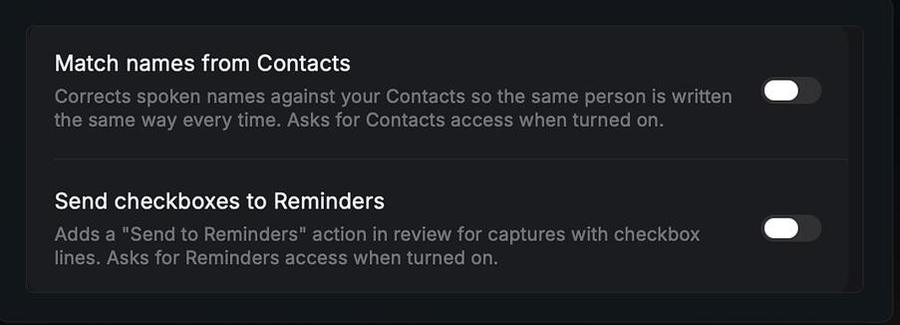 Contacts and Reminders switches